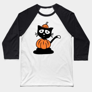 Black Cat Halloween Pumpkin Costume Baseball T-Shirt